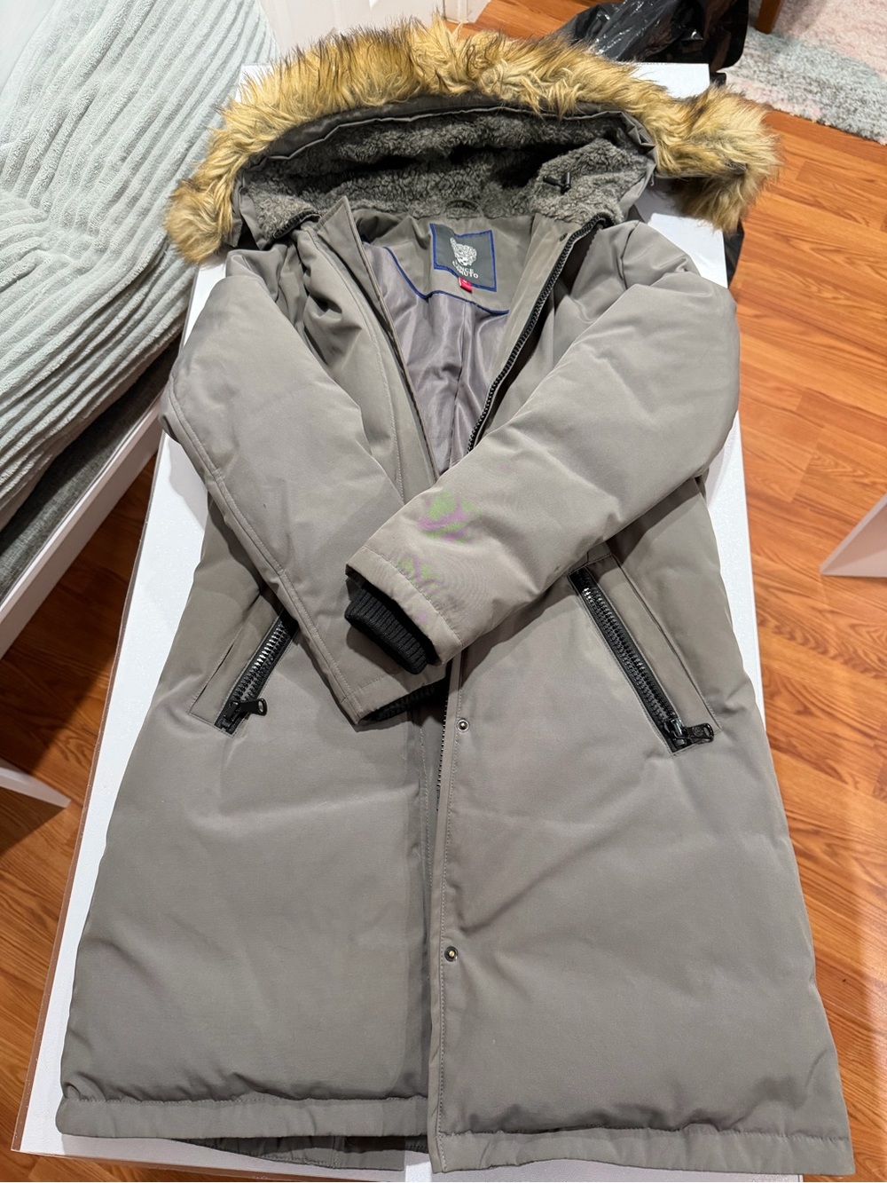 Vince Camuto Gray Parka with Faux Fur Trim